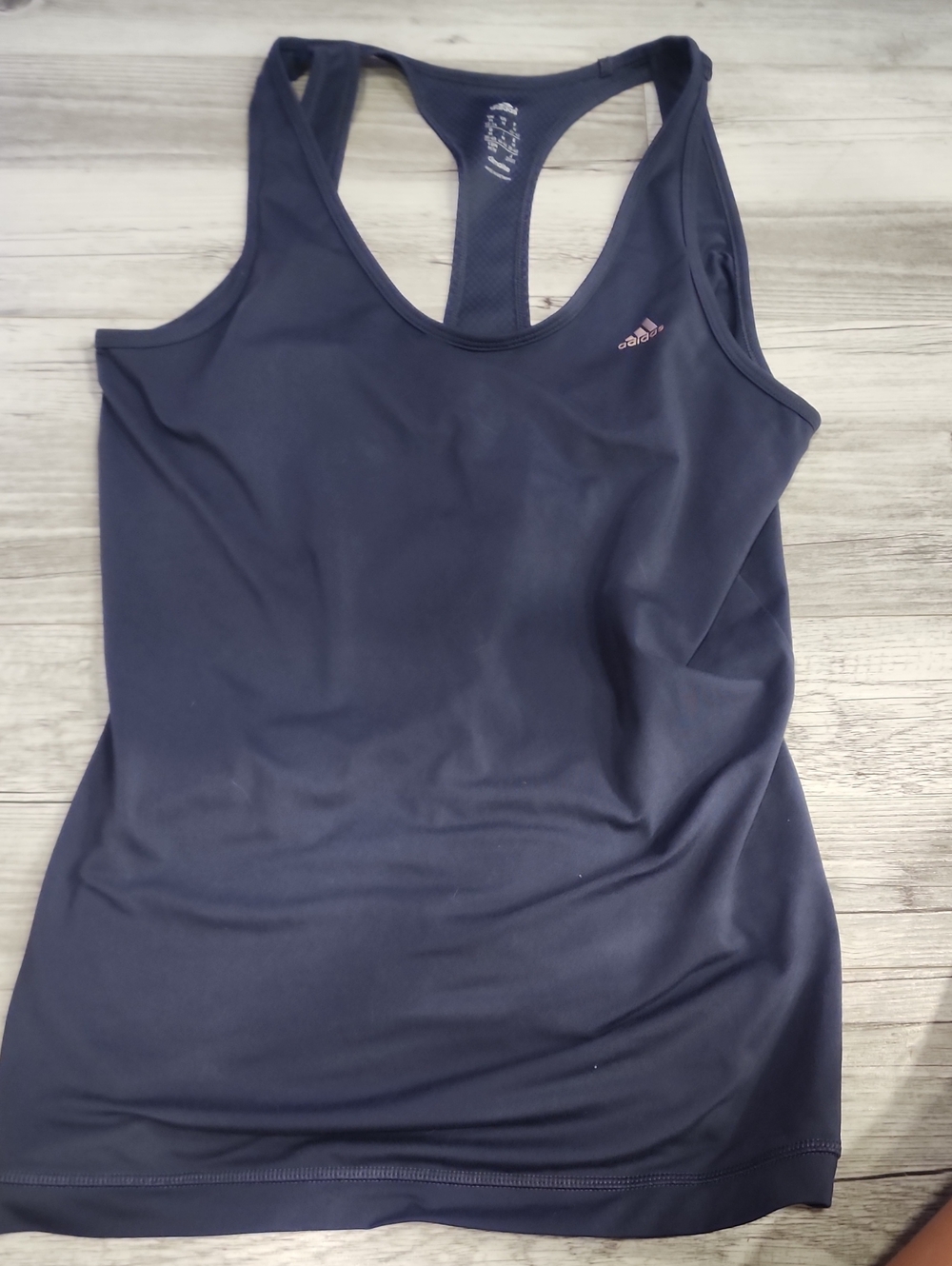 adidas Navy Racerback Tank with Subtle Pink Logo